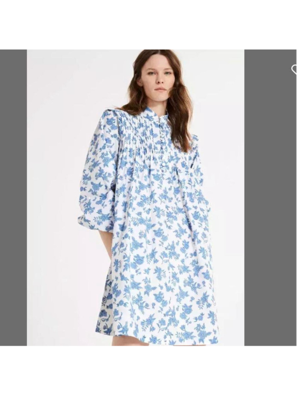 Claudie Pierlot blue flowy floral print mini dress with ruffle collar, feminine